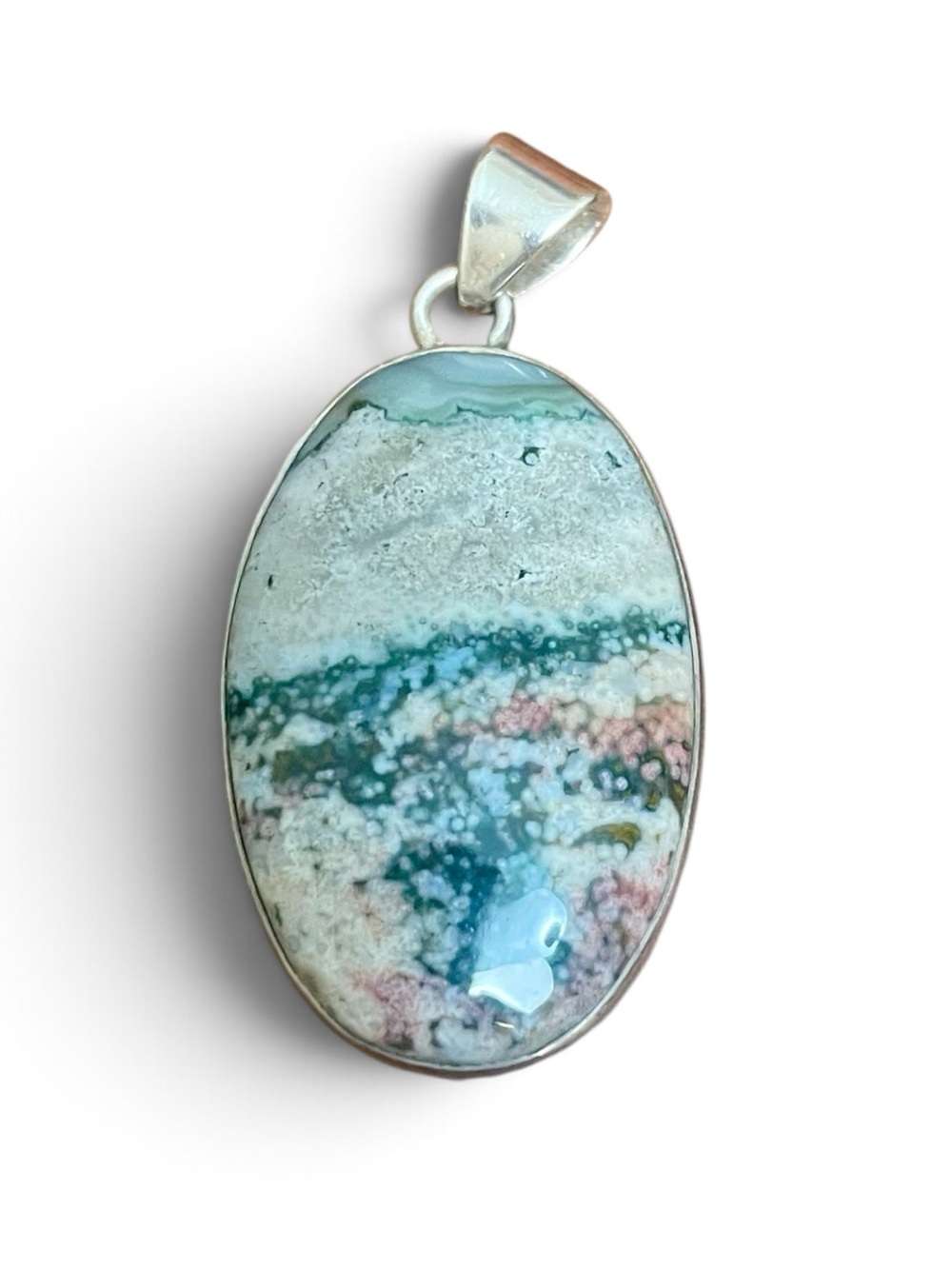 Beautiful Ocean Jasper Large Oval Statement Pendant in Sterling Silver NWOT